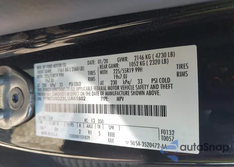 2020 Ford Escape Titanium Hybrid из США, поврежденный, VIN 1FMCU9DZ8LUA65802